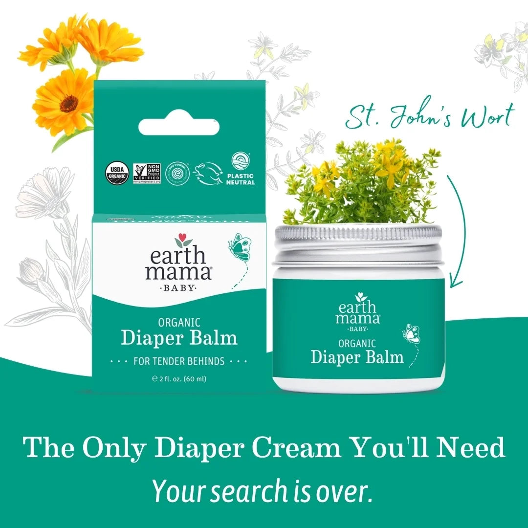 Earth Mama Baby Organic Non-GMO Diaper Balm for Tender Behinds, Zinc-Free, 2 fl oz