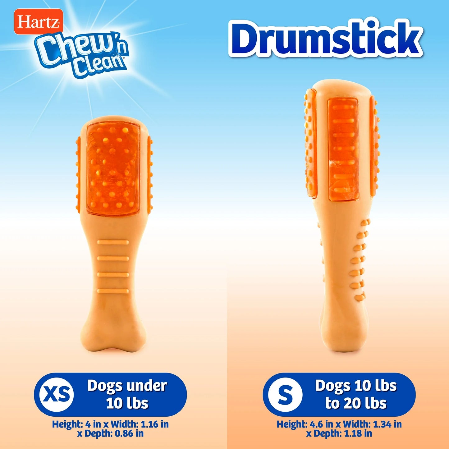 Hartz Chew 'N Clean Small Drumstick Dog Chew Toy, Chicken Flavored for Moderate Chewers