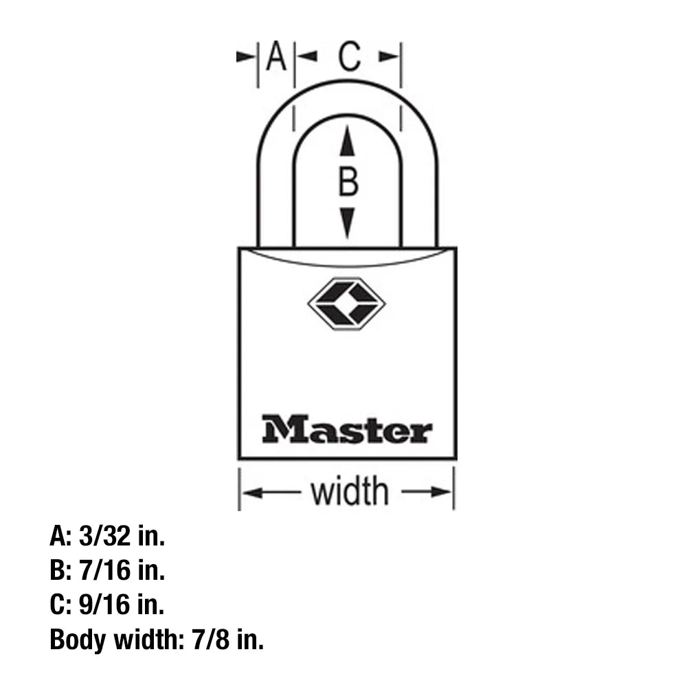 Master Lock Keyed Padlock, 7/8-in Wide x 7/16-in Shackle, TSA Accepted Keyed Alike