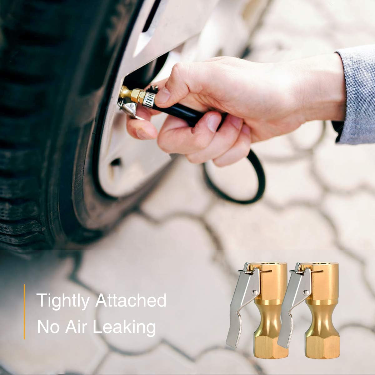 2 Pack of 1/4" Heavy Duty Closed Flow Straight Tire Chuck with Lock-on Clip