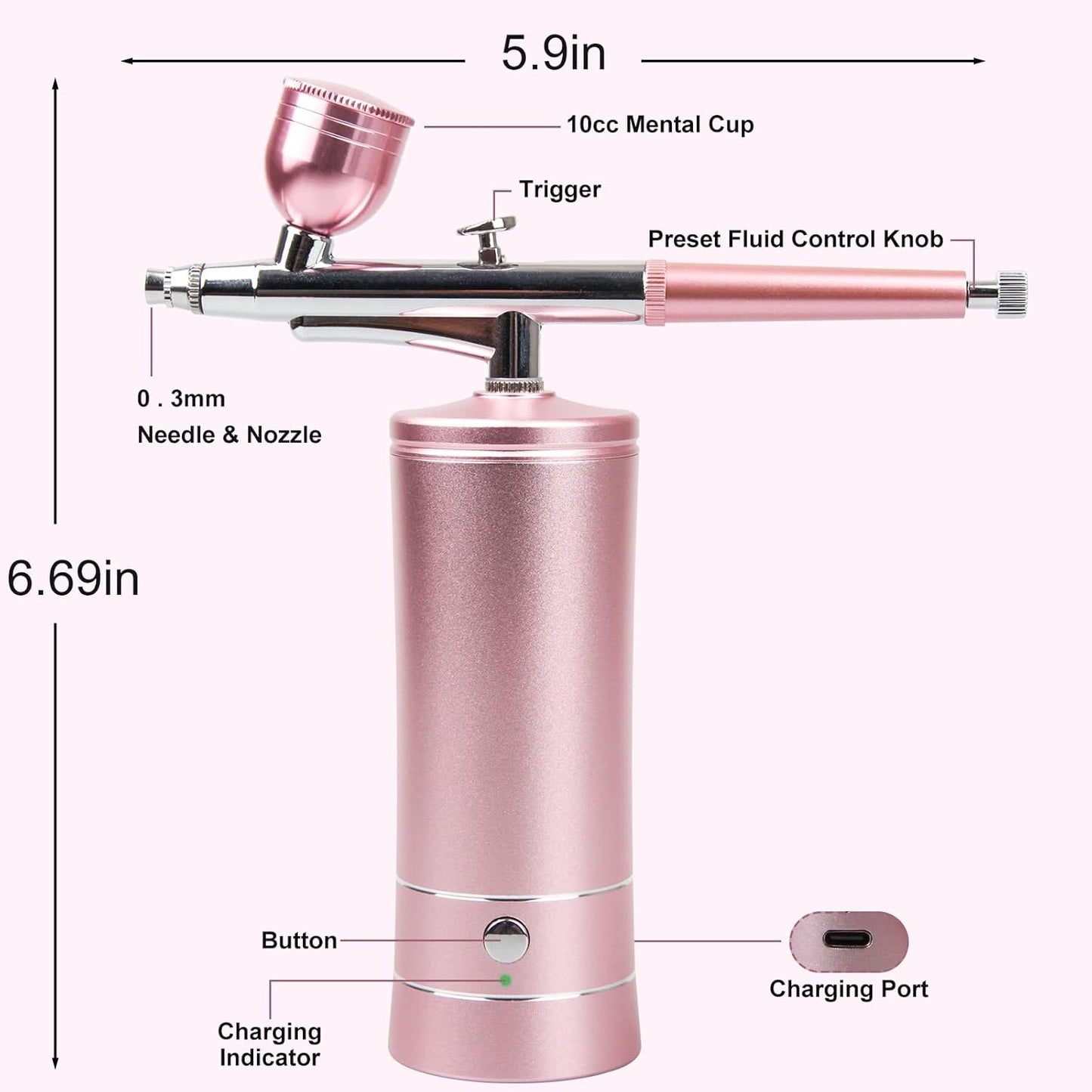 Airbrush-Kit Rechargeable Cordless Airbrush Compressor Nail Art, Cake Decor, Makeup, Model Painting