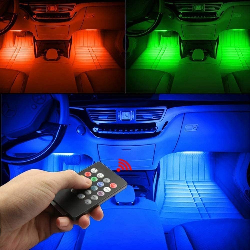LED Car Interior 4pc, LED Light Strips Auto Car Interior Light LED Music Lighting Kit, 48 LED Light Strips with Activated Son-Control Music