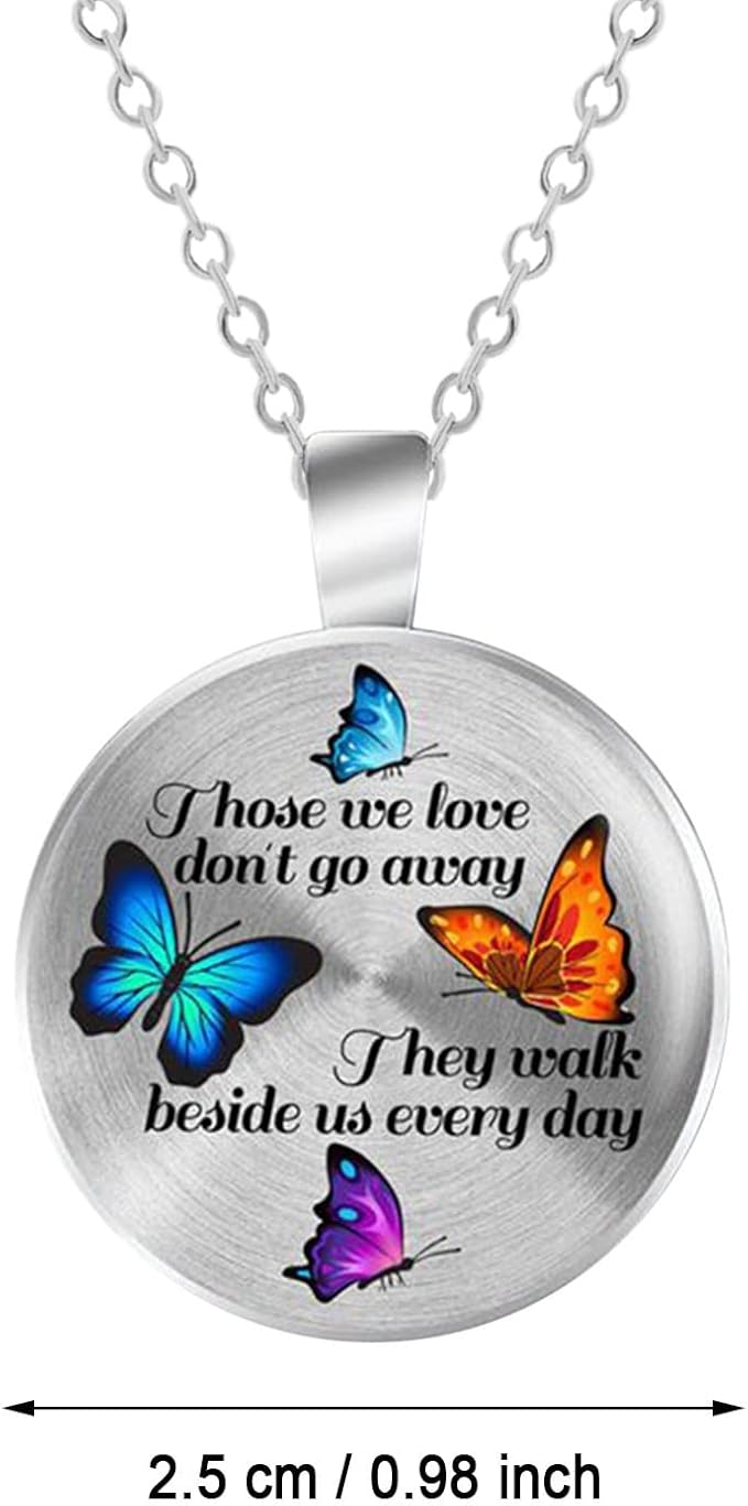 Blue Butterfly Memorial Necklace – “My Mind Still Talks to You” Silver Chain, 21 Inches