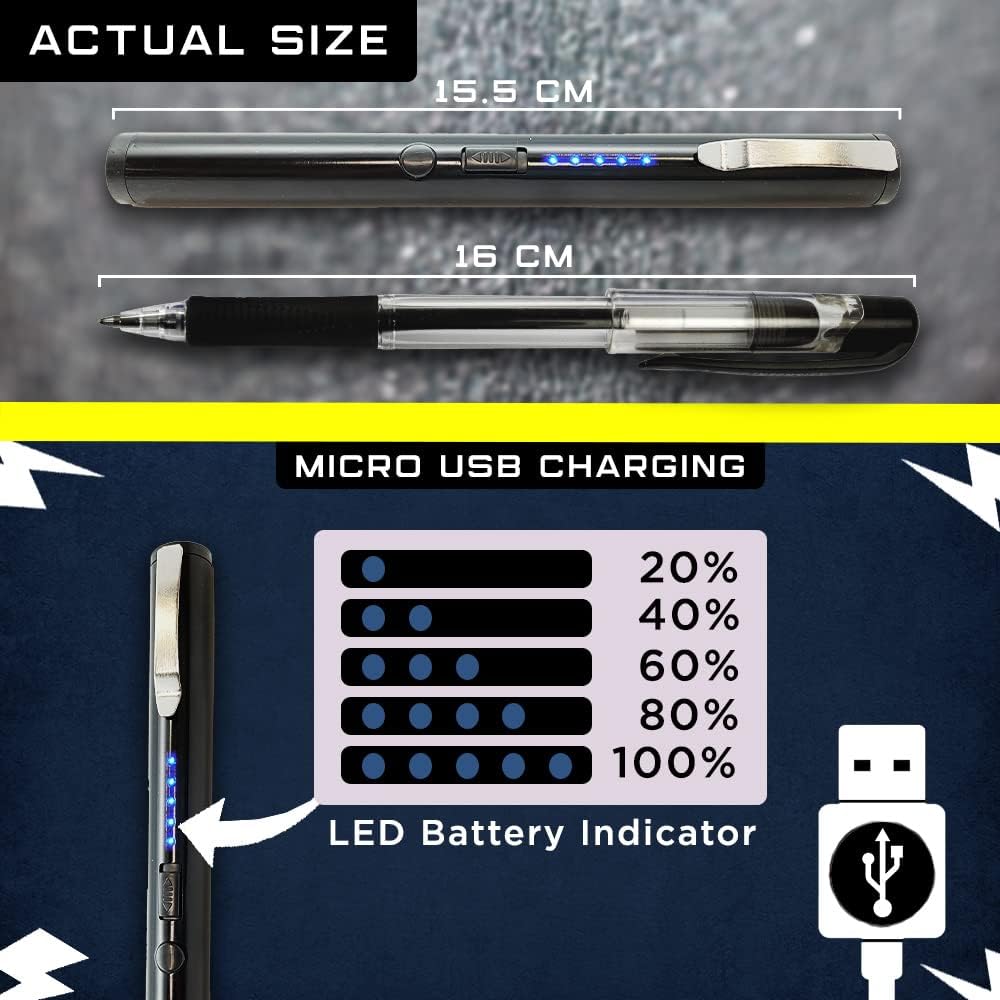 25,000,000 Volts Stun Gun for Self Defense - Tactical Stun Pen for Women and Men, USB Rechargeable, Battery Indicator, Durable Clip, Compact and Concealable for Protection