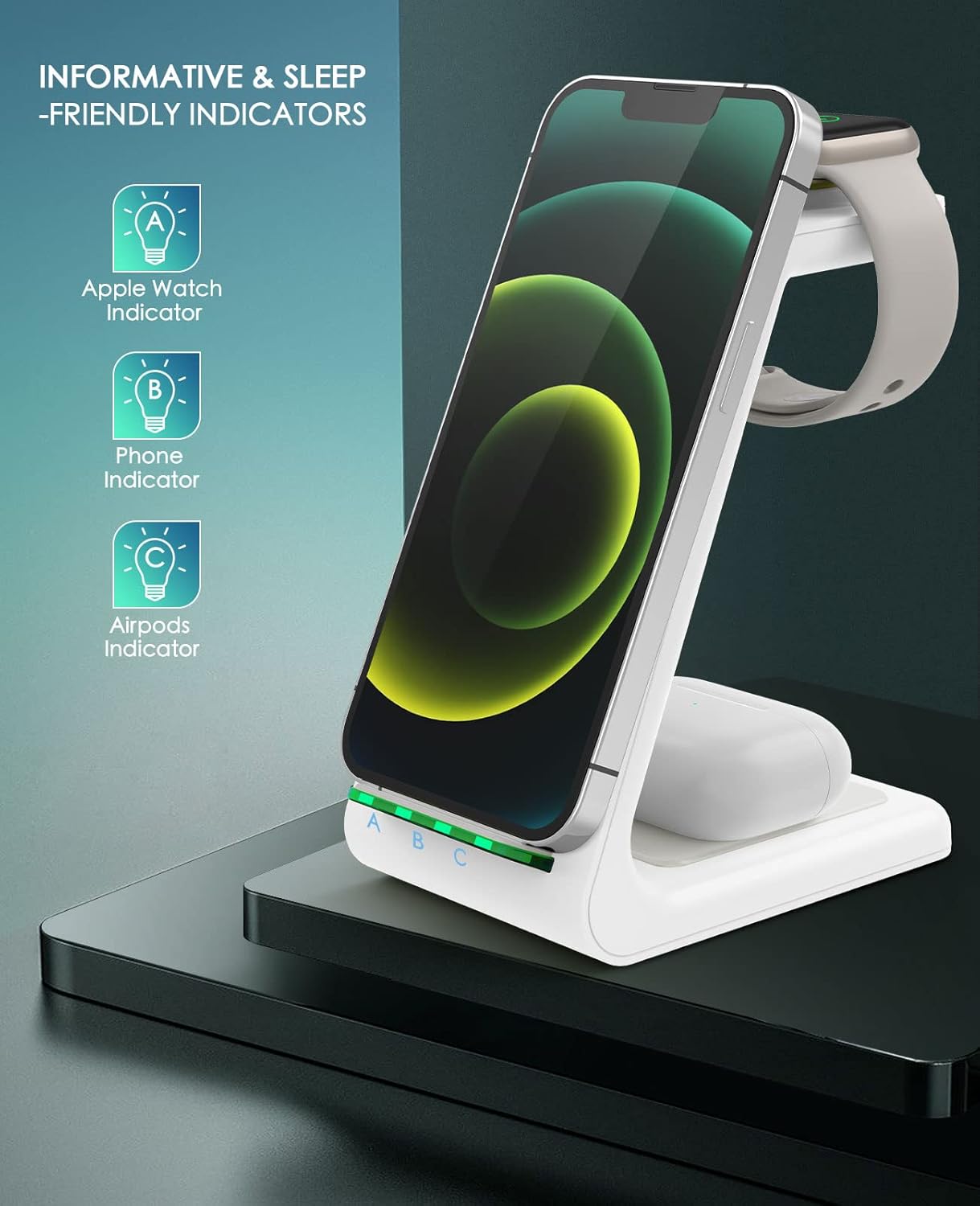 Wireless Charging Station, 3 in 1 Fast Desk Charging Station