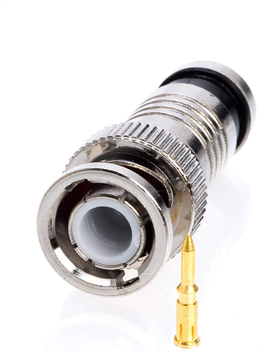 RG59 Male Compression Coax Connector for CCTV Security Camera DVR Systems, All-Metal Construction with Anti-Corrosion Nickel-Plated Finish, 2-Piece Design for Superior RF Integrity – 50 Pack