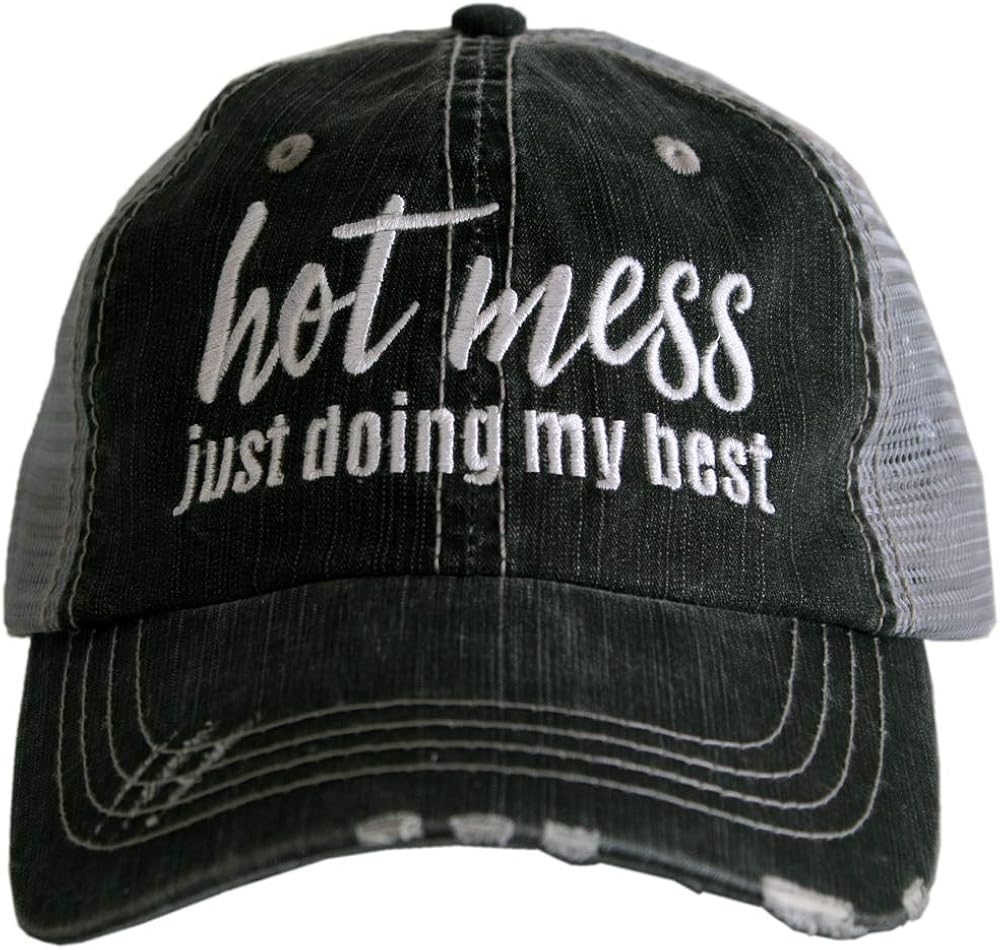 Hot Mess Ponytail Hat – Distressed Criss-Cross Baseball Cap with Velcro Closure