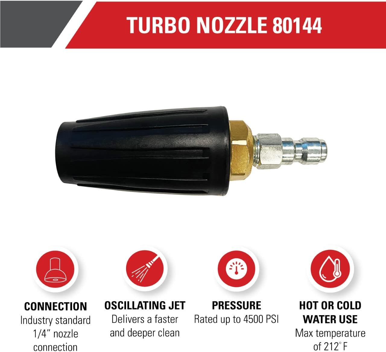 Cleaning 80144 4500 PSI Universal Turbo Pressure Washer Nozzle, 1/4-Inch Quick Connect, Hot- or Cold-Water Use