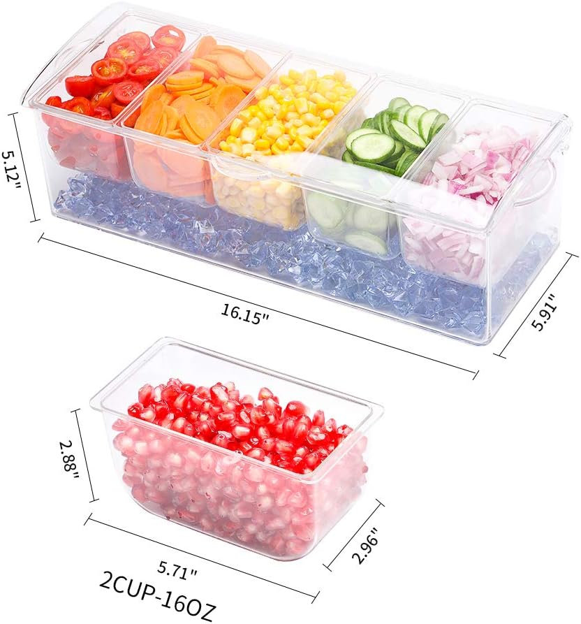 Condiment Server, Tray, ice Party Serving Bar Compartment Tray with lid