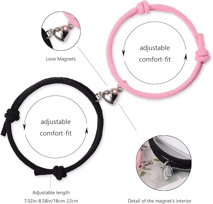 Twin Soul Magnetic Couple Bracelets – 2pcs Braided Rope Gift for Him & Her