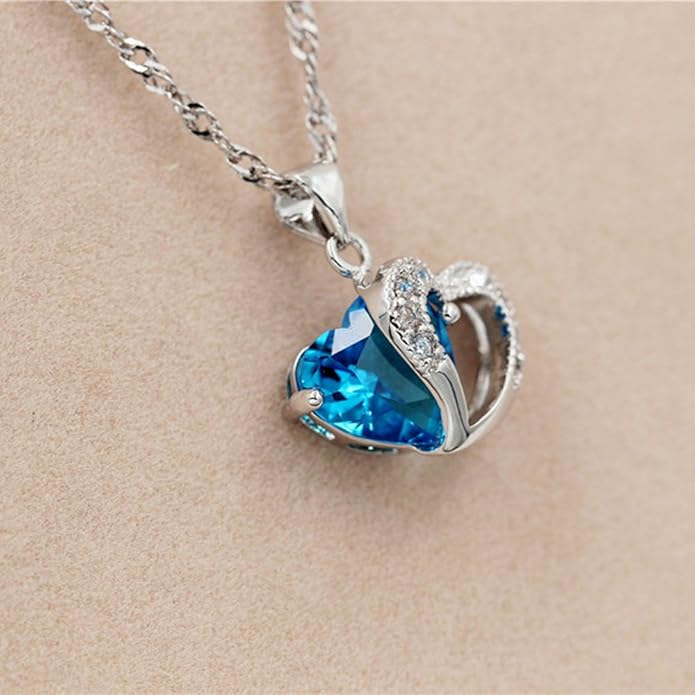 Crystal Double Heart Pendant Necklace β Blue Diamond-Inspired Rhinestone Jewelry for Women