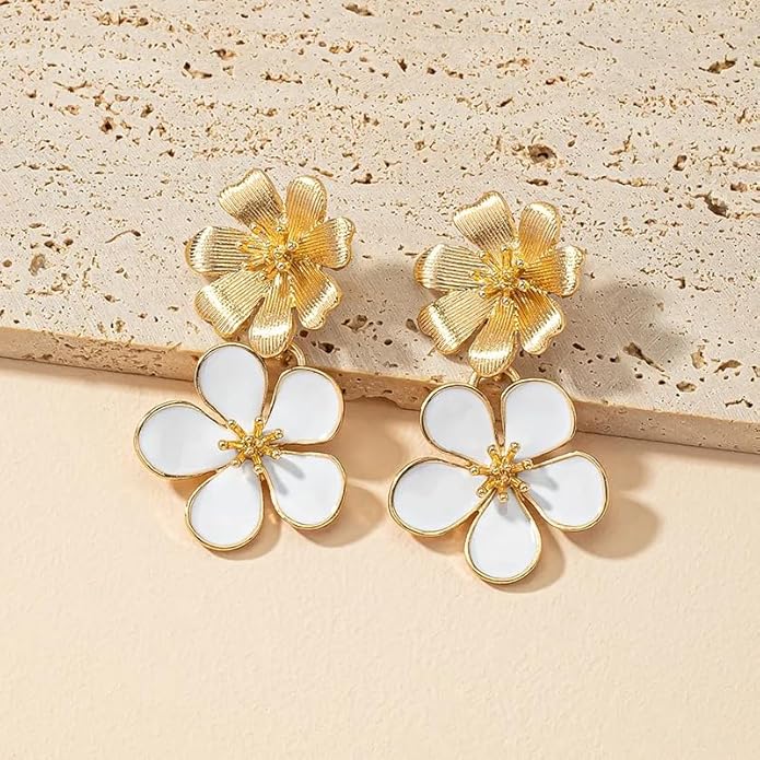 18K Yellow Gold Natural Shell Cherry Blossom Earrings β Elegant Floral Studs for Women | Sweet Fancy Flower Jewelry Gift