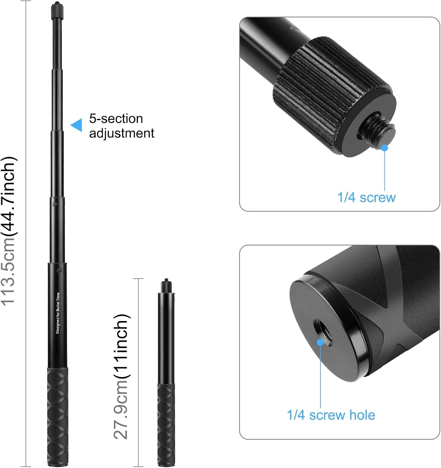 PULUZ Third Person Perspective Motorcycle Bike Handlebar Mount Selfie Stick Pole