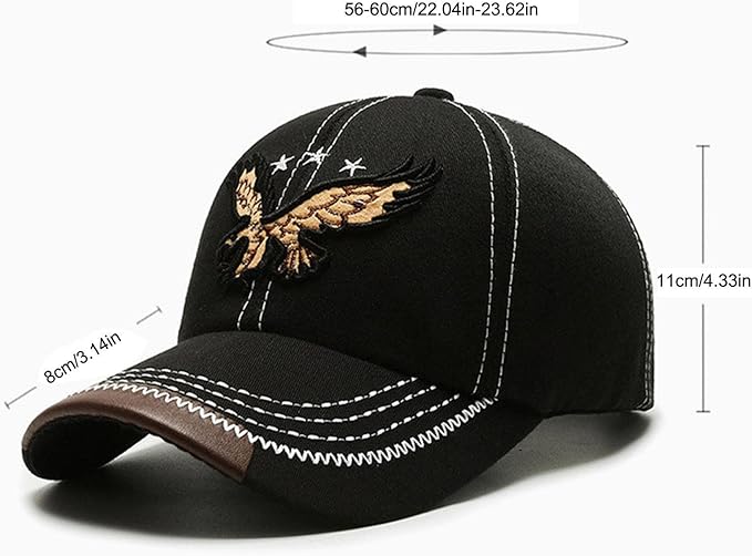 Men’s Eagle Embroidered Baseball Cap – Adjustable Vintage Dad Hat, Black