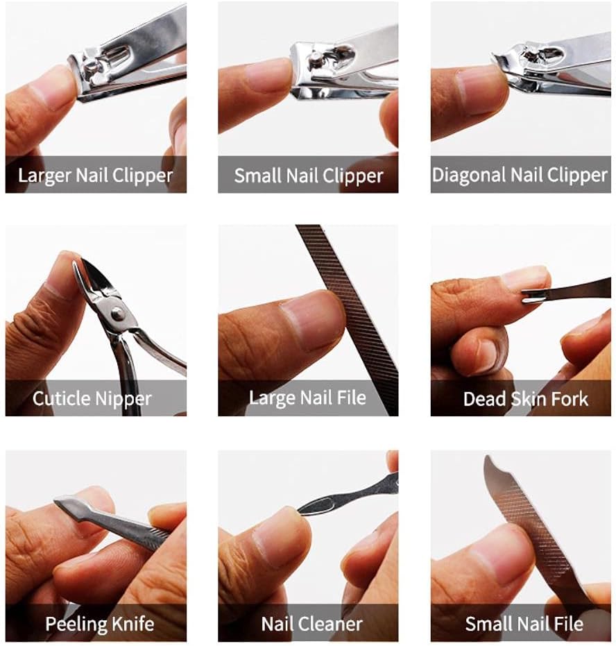 19-in-1 Stainless Steel Manicure Set โ Nail Clippers Kit with Leather Travel Case for Hand, Foot, and Facial Care