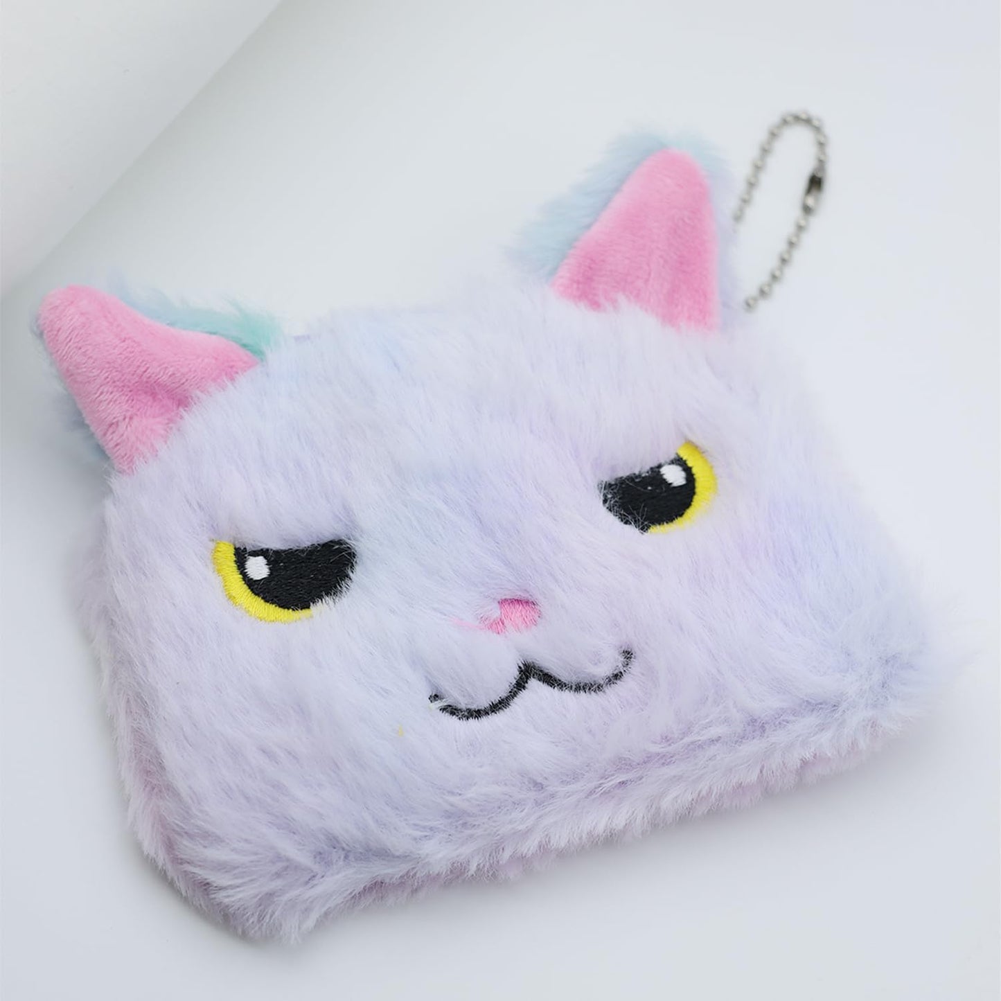Cat Coin Purse β Tie Dye Rainbow Plush Zipper Wallet with Keychain (Blue-Purple) | Cute Mini Cat Pouch for Girls, Women & Kids