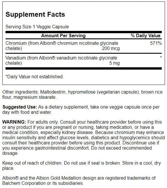 Swanson Albion Chelated Vanadium and Chromium 60 Veg Capsules
