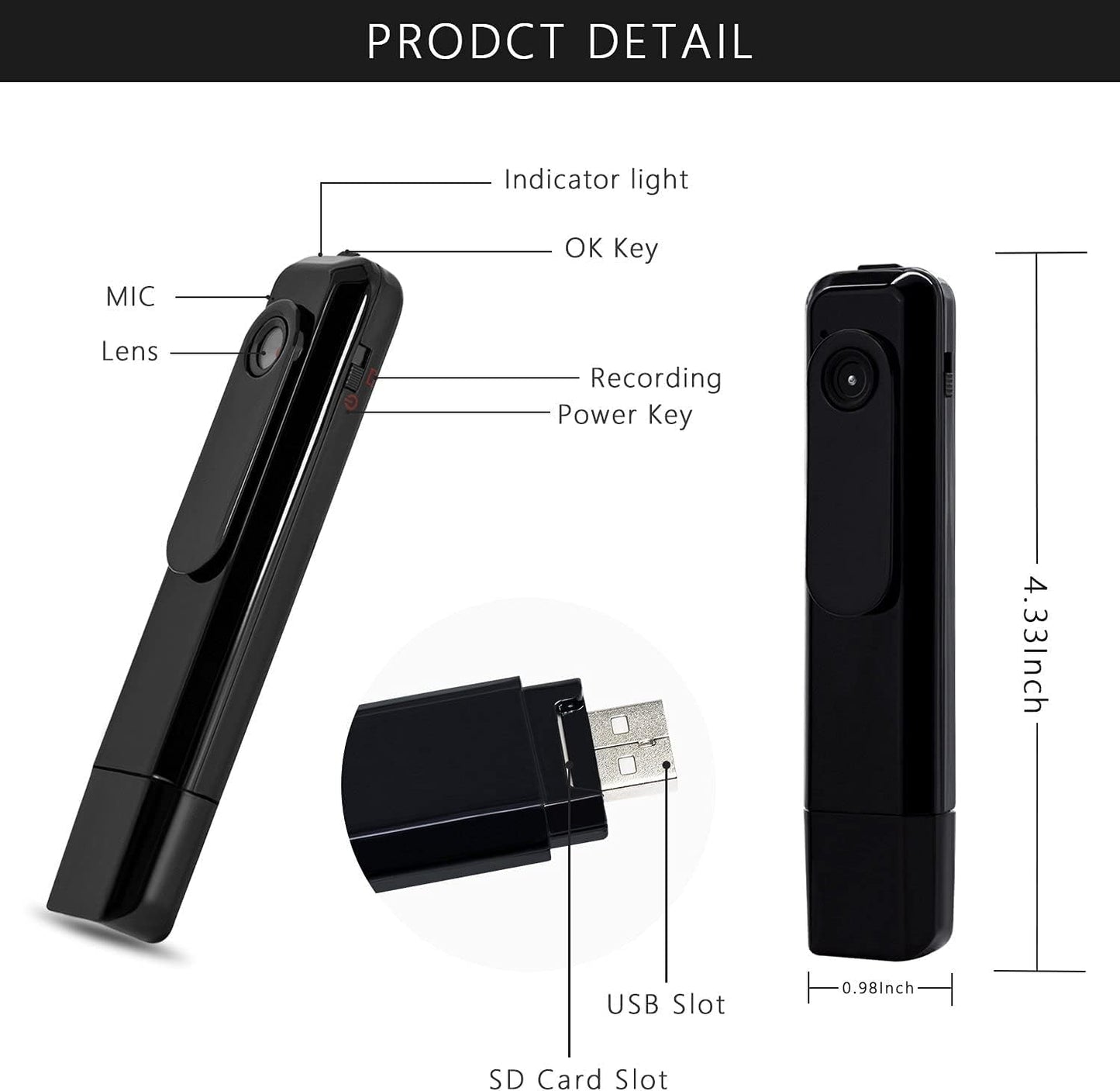 Hidden Camera Mini Body Camera HD 1080P Portable Cop Pocket Cam with Video Recorder Nanny Camera for Home Security, No WiFi Needed Indoor/Outdoor Security Guard Surveillance Camera Equipment