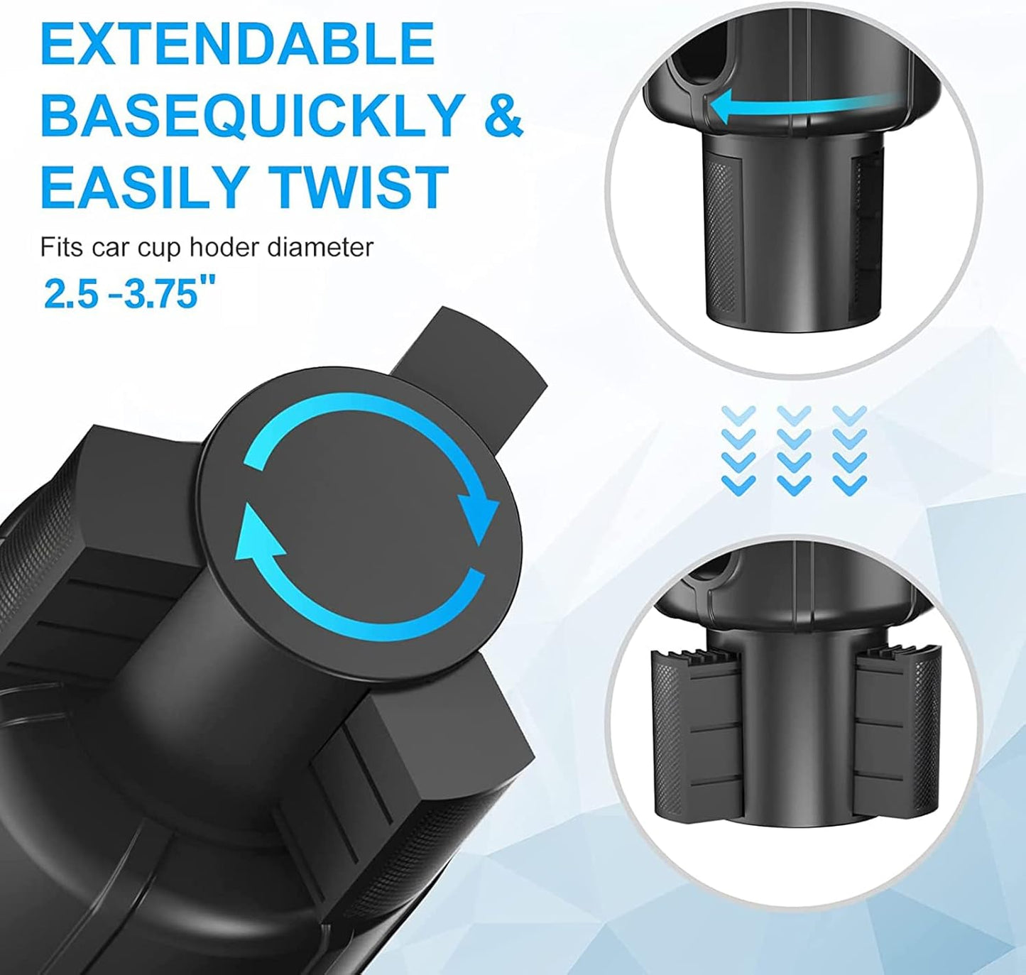 2-Pack Car Cup Holder Expander Adapter | Adjustable Base Fits 3.2”–3.8” Bottles | Compatible with Yeti, Hydro Flask, More