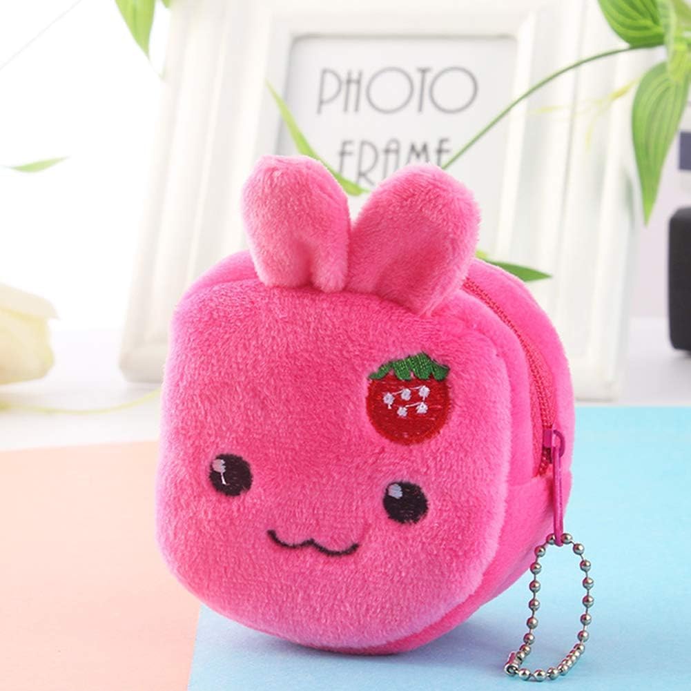 Pink Rabbit Plush Coin Purse with Strawberry β 3D Cartoon Wallet & Key Holder for Girls