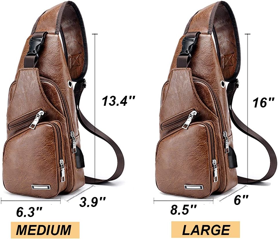 Chest Crossbody Bag Sling Backpack for Men with USB Charge Port