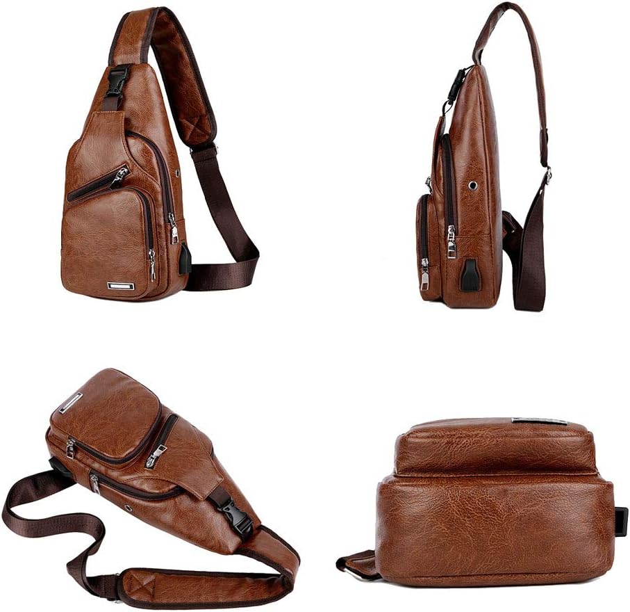 Chest Crossbody Bag Sling Backpack for Men with USB Charge Port