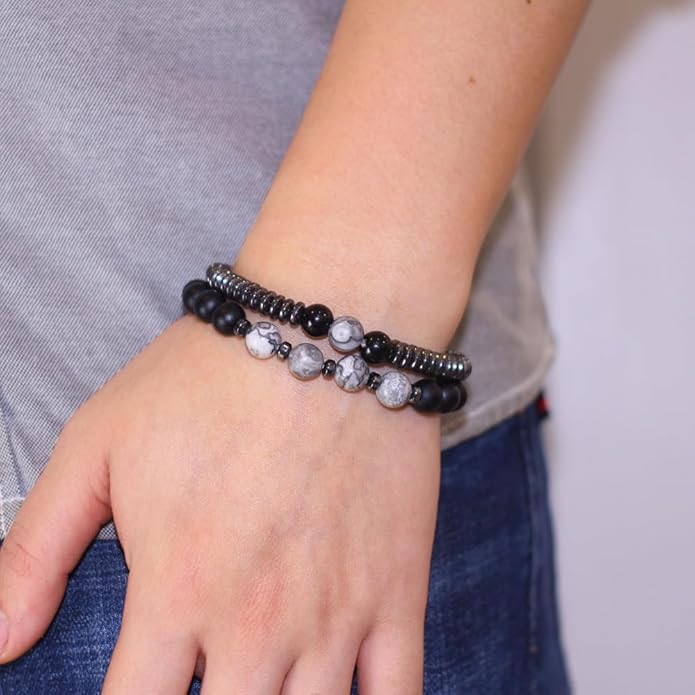 2 Weight Loss Men Women Therapy Magnetic Hematite Stone Beads Bracelet