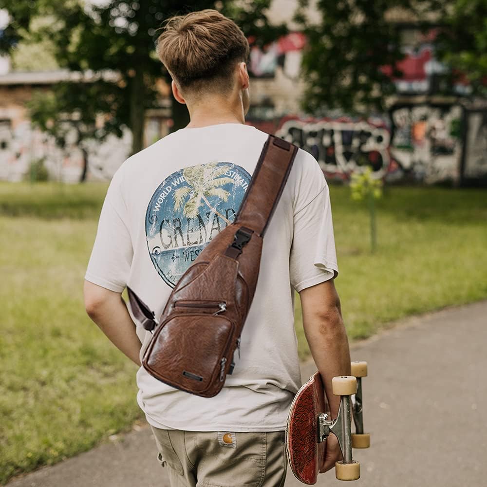 Chest Crossbody Bag Sling Backpack for Men with USB Charge Port