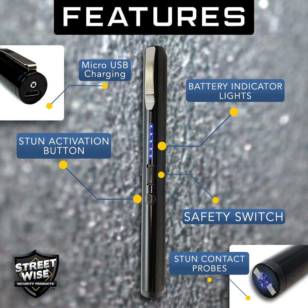 25,000,000 Volts Stun Gun for Self Defense - Tactical Stun Pen for Women and Men, USB Rechargeable, Battery Indicator, Durable Clip, Compact and Concealable for Protection