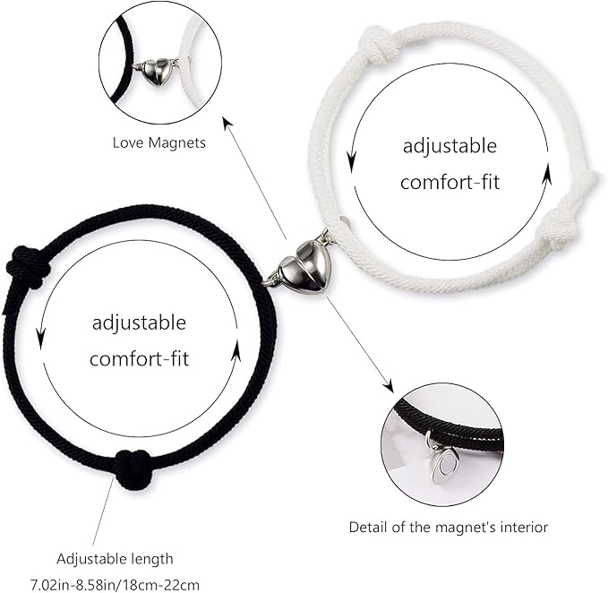 2Pcs Couple Heart Bracelet Rope Braided Distance Magnet Attract Friendship Gift