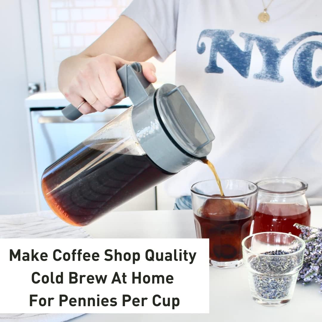 Deluxe Brew Coffee Maker - Airtight Pitcher with Leak-Free Lid - BPA-Free Cold Brew Maker with Silicone Handle
