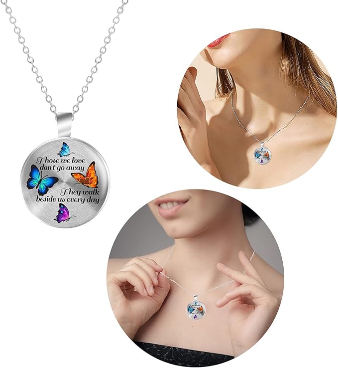 Butterfly Memorial Necklace – “Those we love don't go away” Silver Chain, 21 Inches