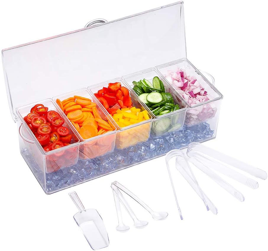 Condiment Server, Tray, ice Party Serving Bar Compartment Tray with lid