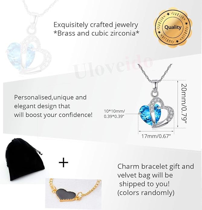 Crystal Double Heart Pendant Necklace β Blue Diamond-Inspired Rhinestone Jewelry for Women