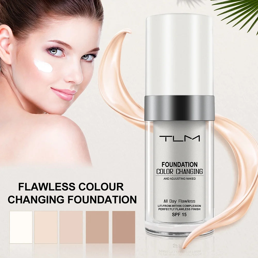 Color Changing Foundation by TLM, Liquid Foundation Makeup, All Day Flawless Age Defying, Hides Wrinkles & Lines, Sensitive Skin Safe, 1 Fl.Oz