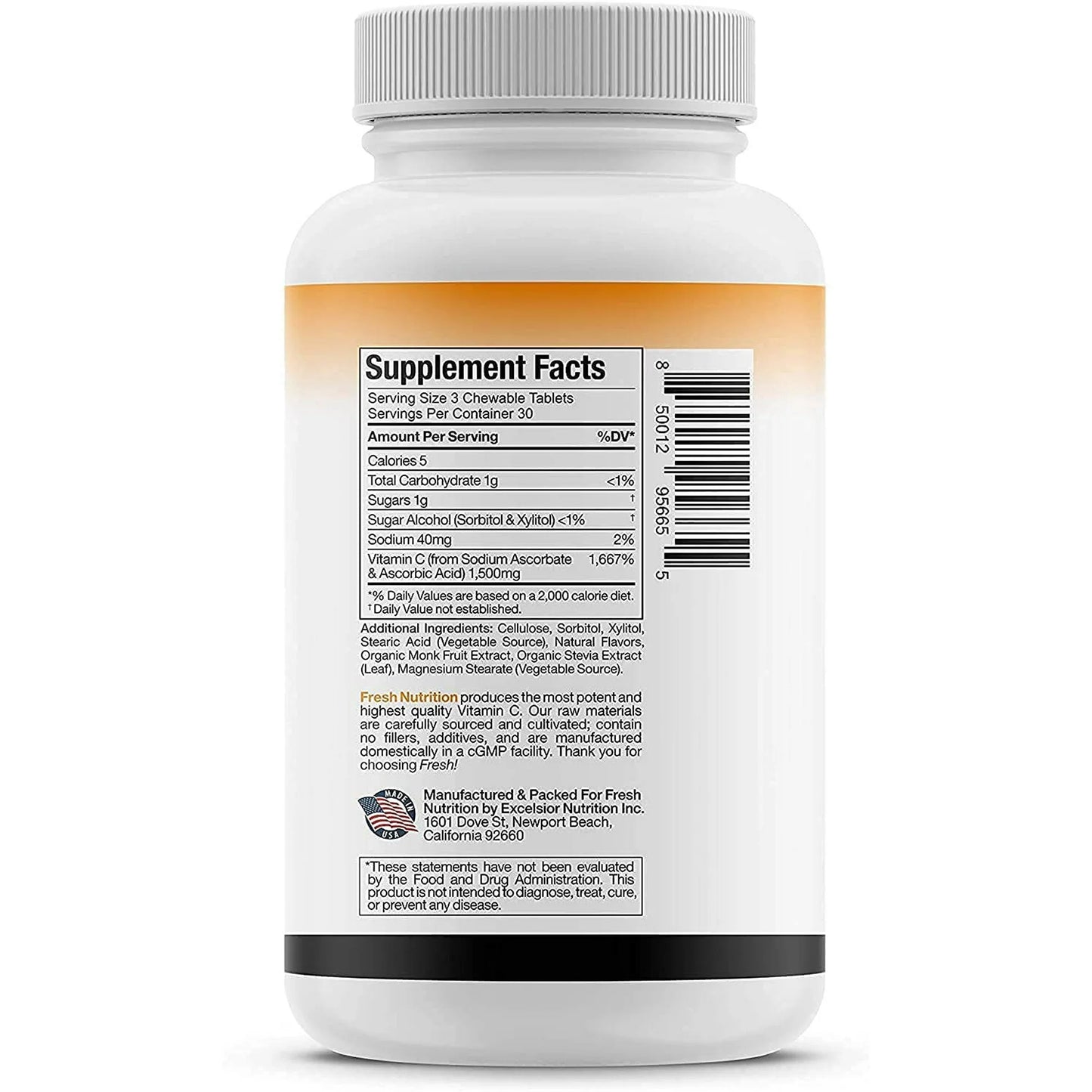 Fresh Nutrition Vitamin C Chewable Supplement - 1500mg per Serving Vit C