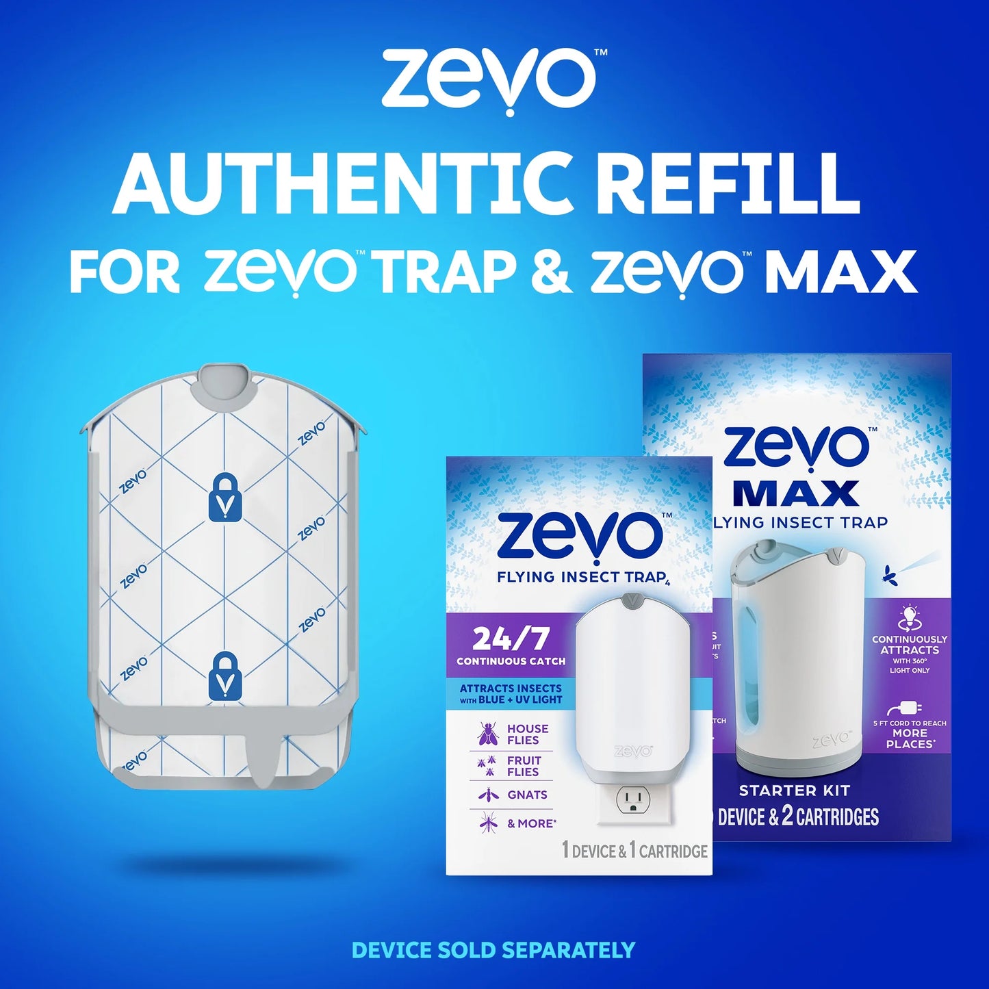 Zevo Flying Insect Trap Refill: 2 Indoor Light Trap Refill Cartridges Capture House Flies, Fruit Flies, and Gnats (2 Refill Cartridges)