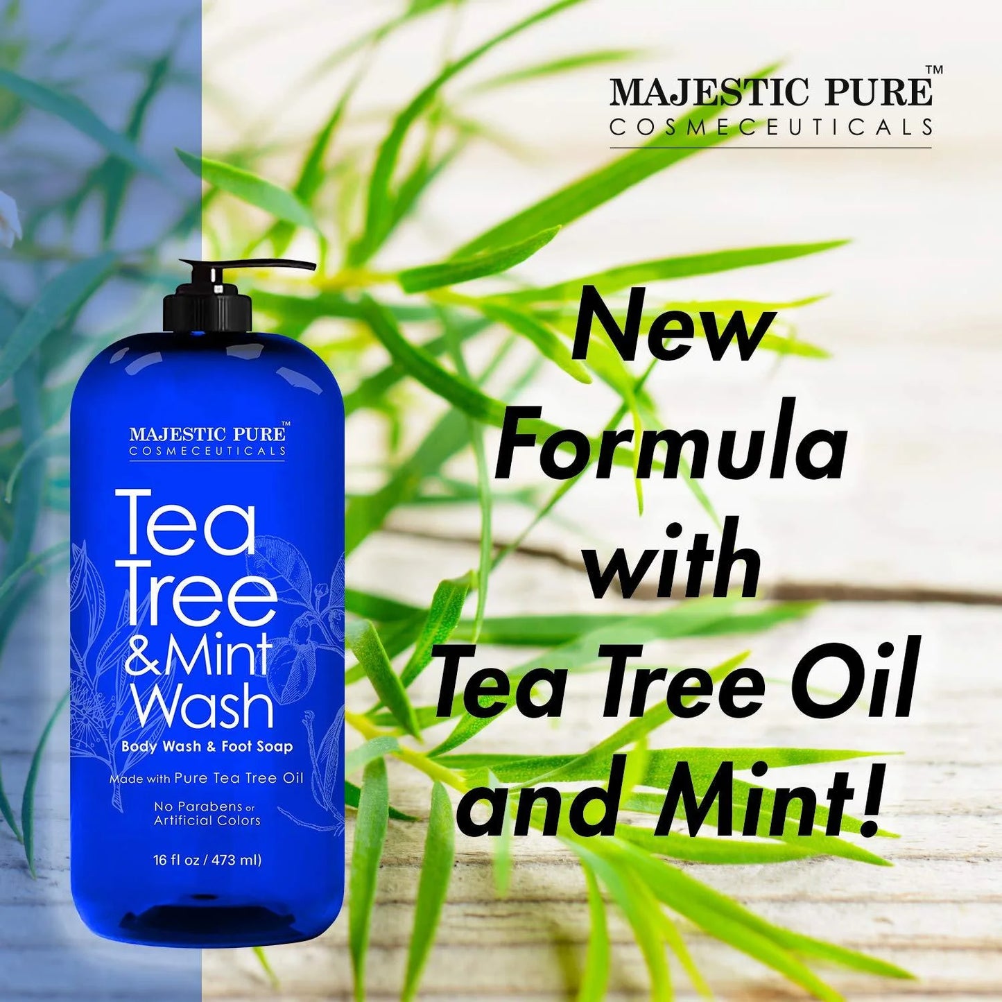 Majestic Pure Tea Tree Body wash with Mint 16 fl oz Fights Body Odor, Athlete's Foot, Jock Itch, Ringworm & Skin Irritations for Women and Men