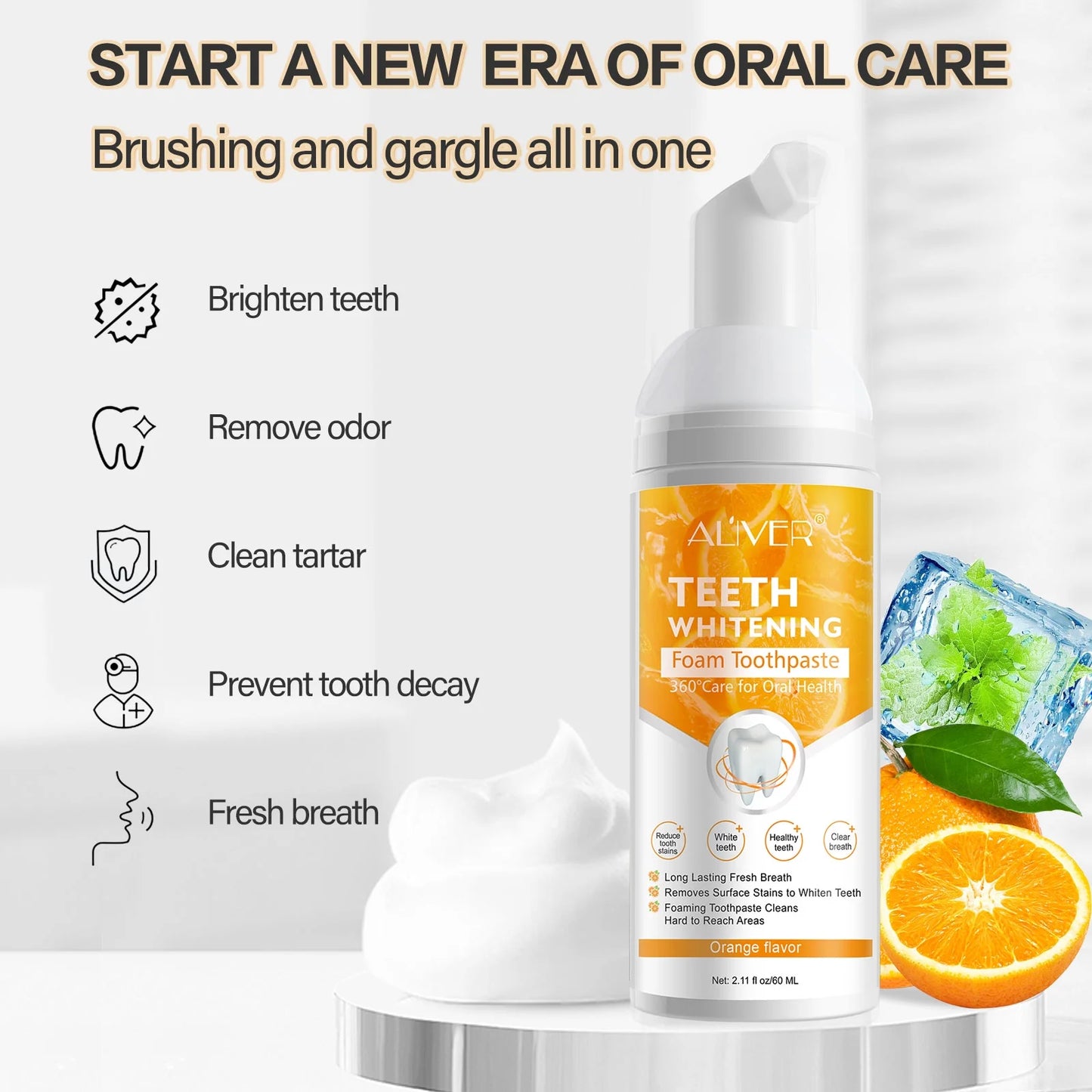 Foaming Mousse Toothpaste for Adults 360°Comprehensive Cleaning Teeth for Oral Health Aliver Teeth Whitening Foam Toothpaste