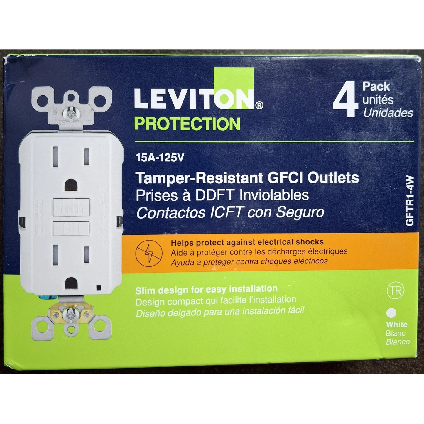 Leviton 15 Amp 125-Volt Duplex Self-Test Slim GFCI Outlet, White - New