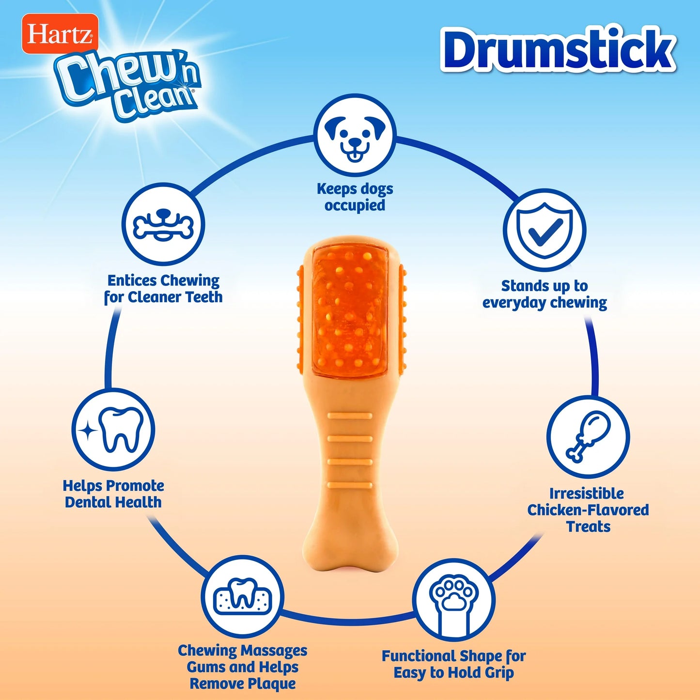 Hartz Chew 'N Clean Small Drumstick Dog Chew Toy, Chicken Flavored for Moderate Chewers
