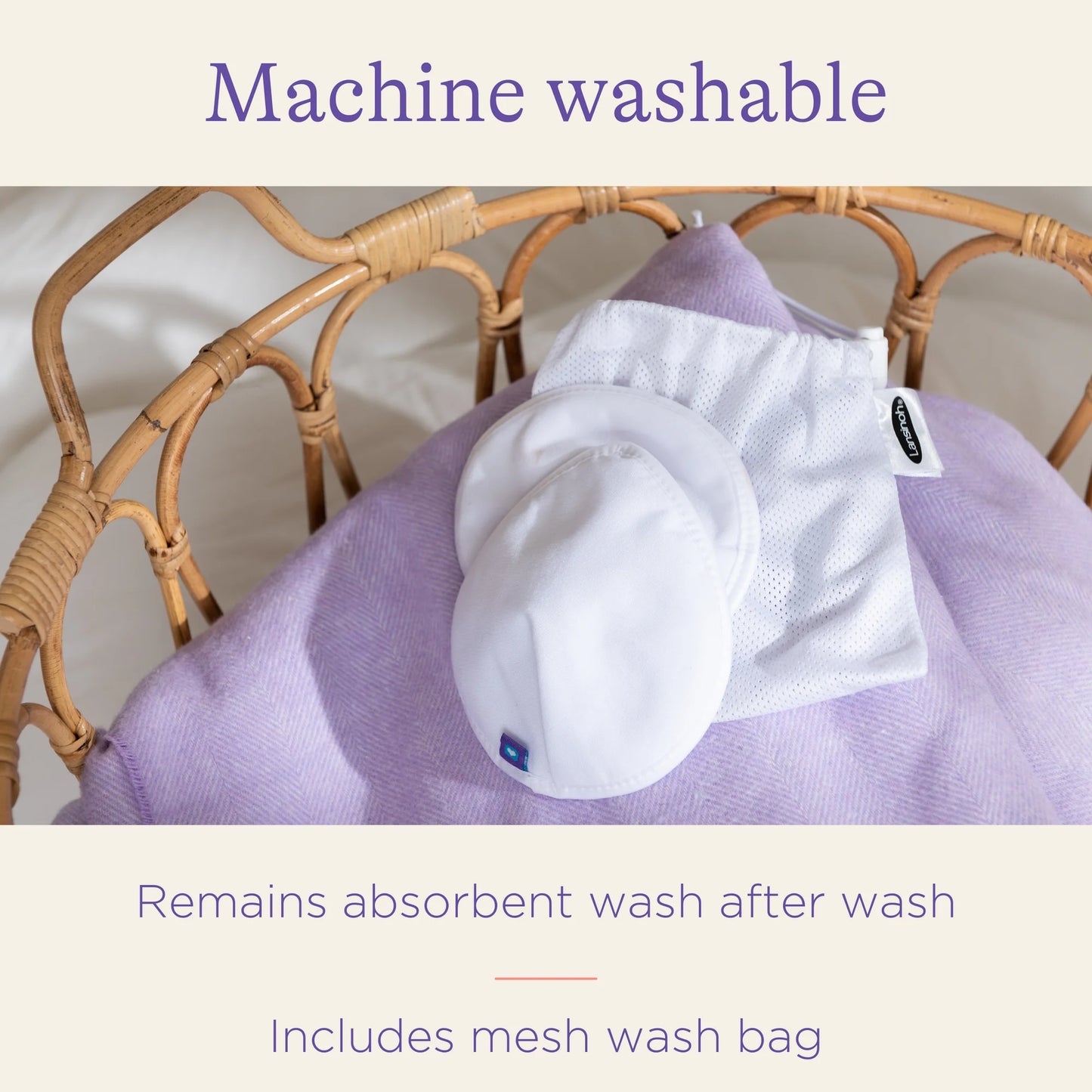 Lansinoh Washable Nursing Pads, White, 4 Count, Includes Mesh Wash Bag