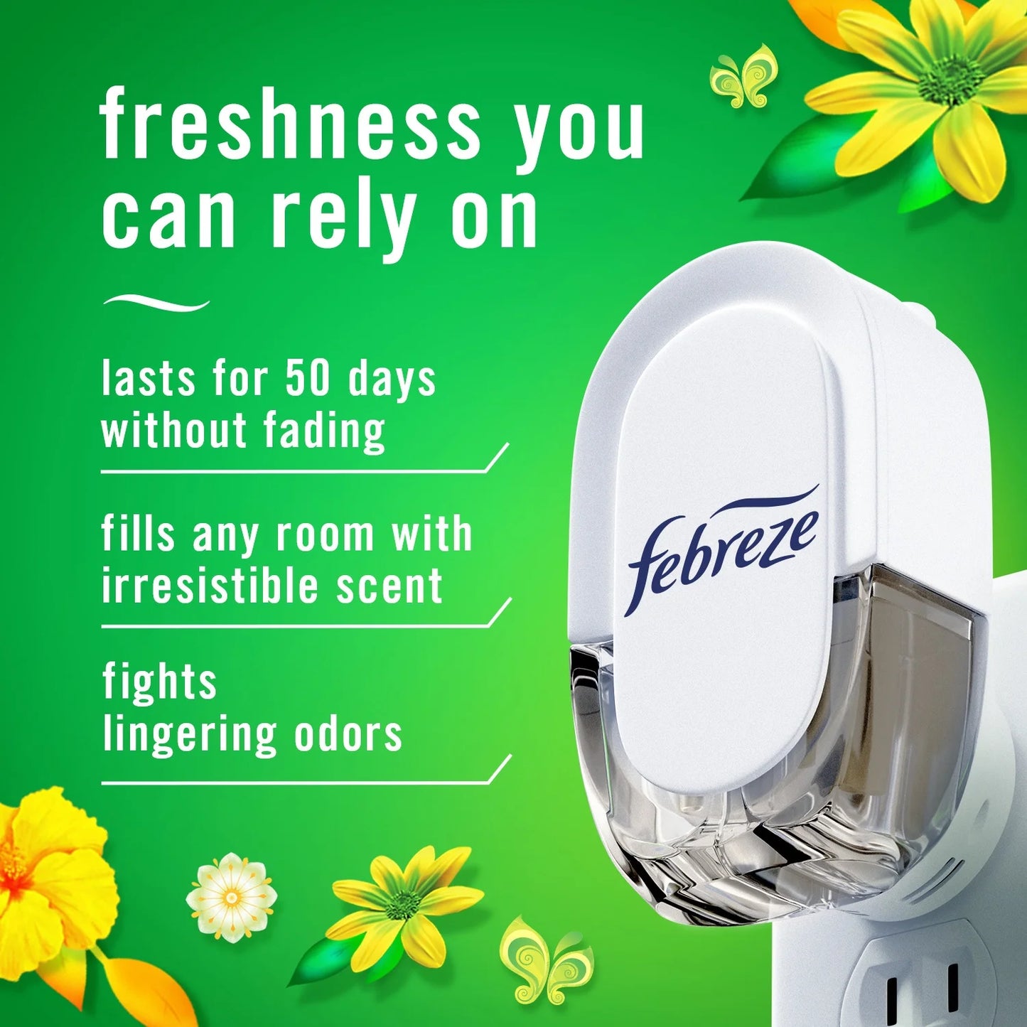 Febreze Plug In Air Freshener, Odor-Fighting Scented Oil Refill, Gain Original, 3 Refills