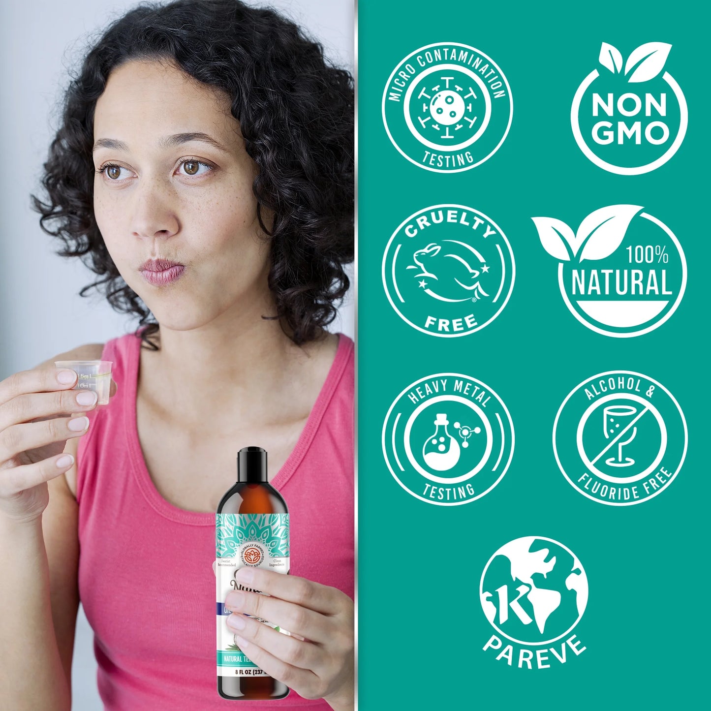 GuruNanda Oil Pulling with Cocomint, Essential Oils & Vitamins D3,E,K2 - Natural Mouthwash - 8 oz