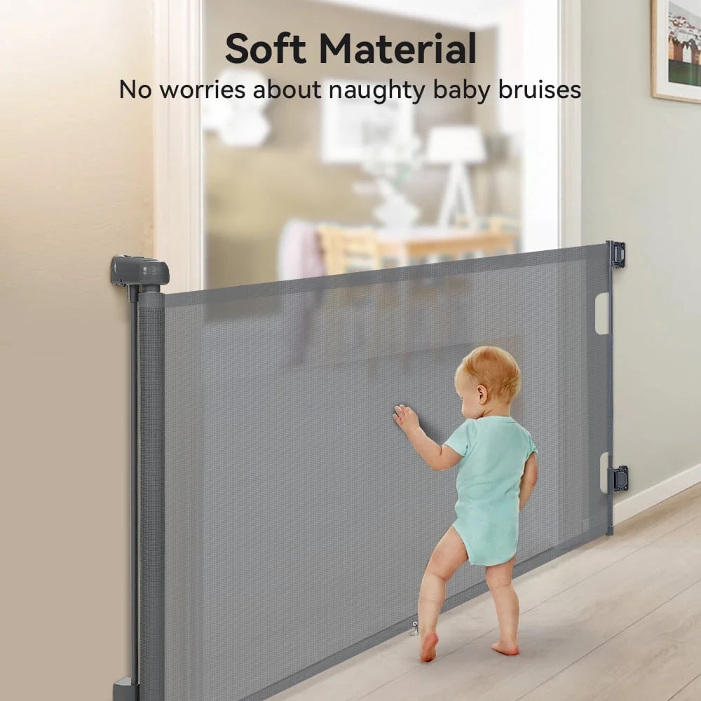 Baby Gates, Caveen Retractable Baby Safety Gate for Doorway,Stair, 34" x 55" ABS Retractable Mesh Gate,Gray