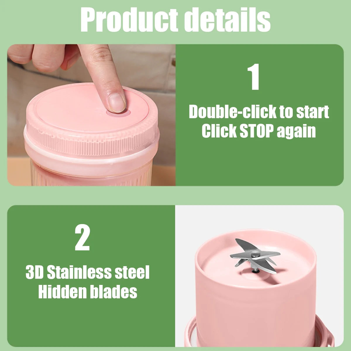 Evjurcn Portable Blender 1200mAh USB Rechargeable 350ml Mini Juicer Blender Smoothie Blender for Travel Sports Kitchen