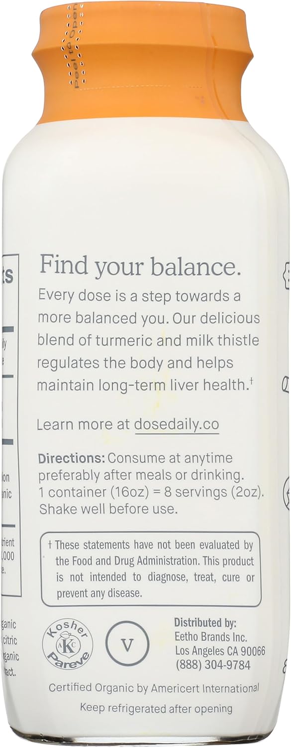 DOSE for Your Liver Cleanse Detox & Repair, Organic Milk Thistle Supplement with Turmeric, Dandelion, Ginger, and Orange, Promotes Optimal Liver Function, 16oz Bottle