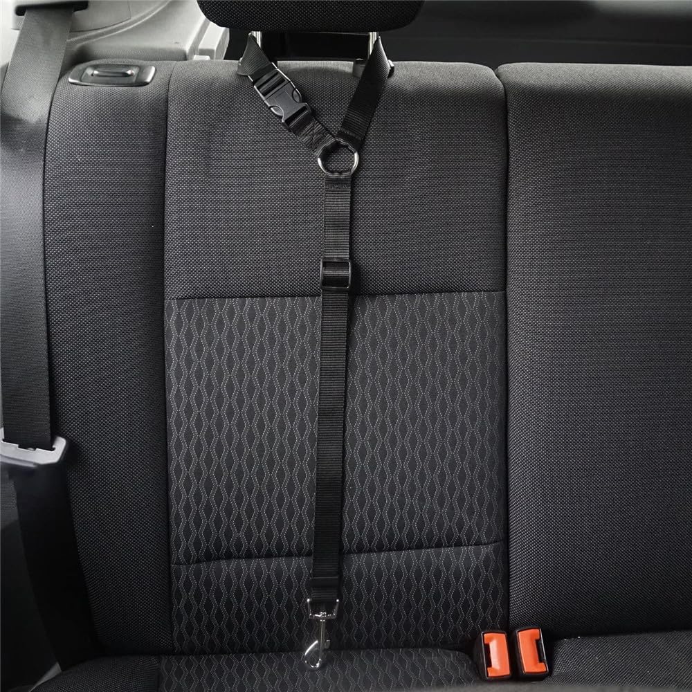 Dog Car Seat Belt Restraint – Adjustable Safety Harness Leash with Locking Clip, Black