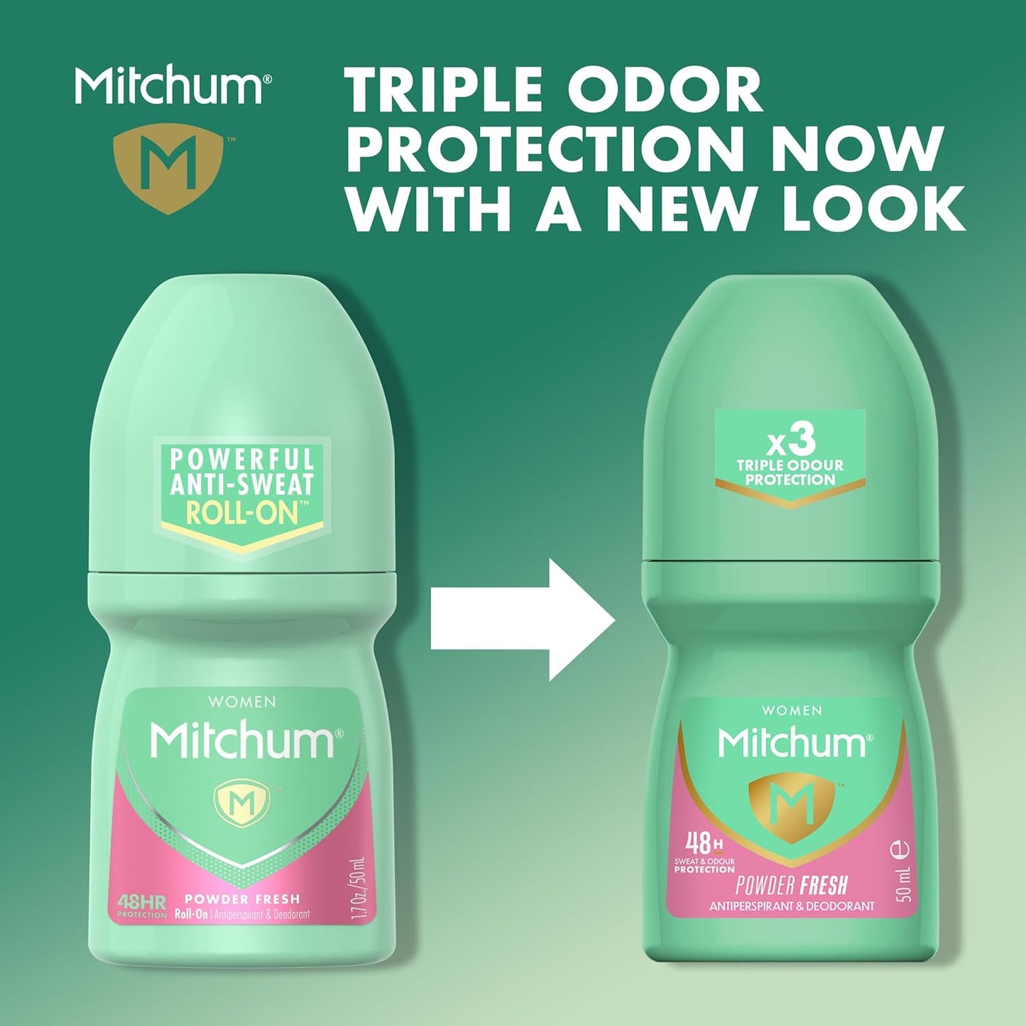 Mitchum Women’s Antiperspirant Deodorant, Roll-On Applicator, Powder Fresh Scent, 48HR Sweat & Odor Protection, Quick-Drying, Dermatologist Tested, 1.7 oz