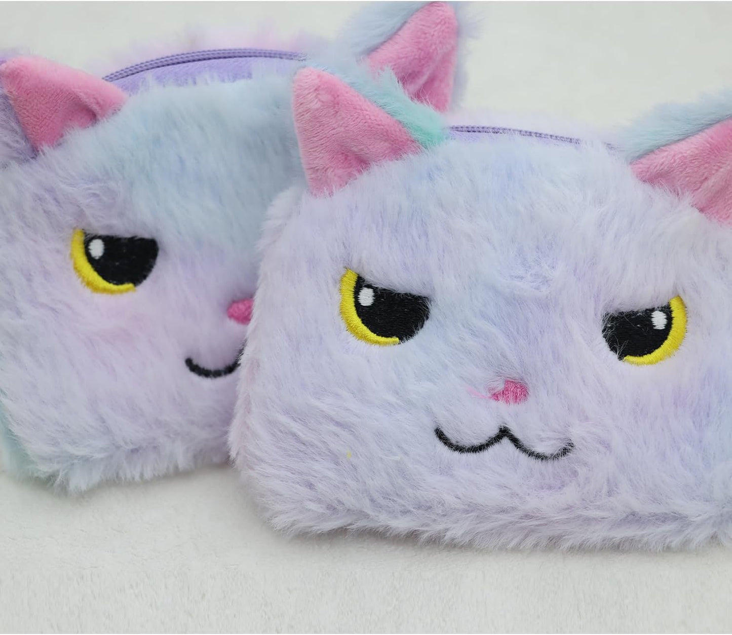 Cat Coin Purse β Tie Dye Rainbow Plush Zipper Wallet with Keychain (Blue-Purple) | Cute Mini Cat Pouch for Girls, Women & Kids